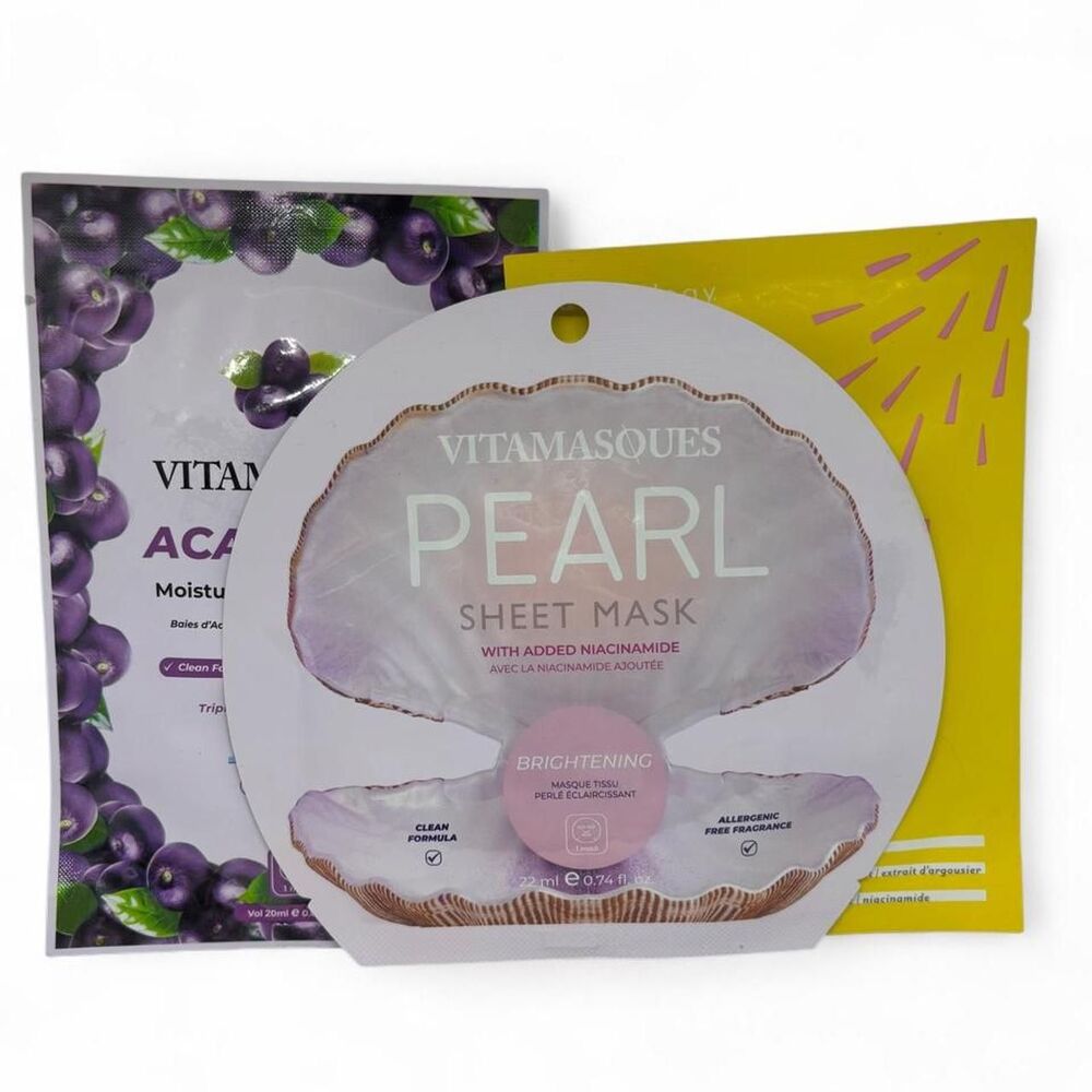 3pc Face Sheet Mask Set Patchology Just Let It Glow & Vitamasques Pearl Acai